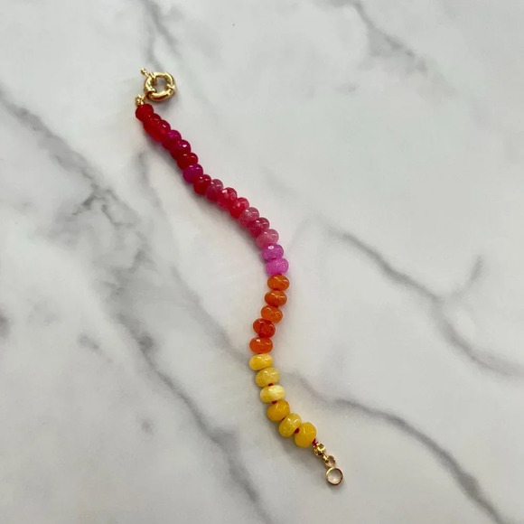 Juicy Ombre Jade Bead Bracelet Gold Filled Clasp - Picture 5 of 7